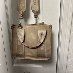 Steve Madden Small Crossbody Purse, Tan and White Mini Bag